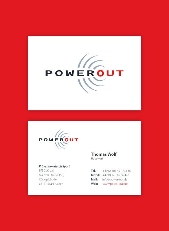 Power Out Zentrum, Design Visitenkarten